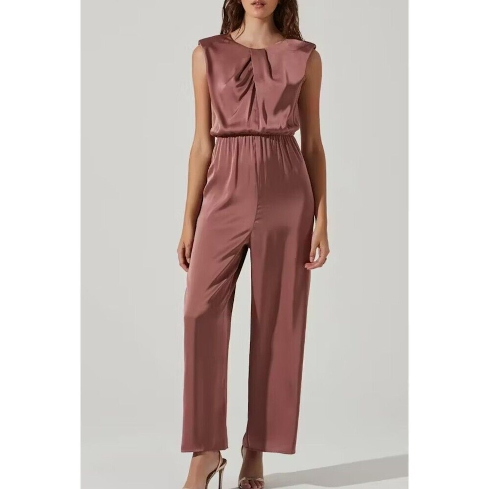 Sleeveless Satin Jumpsuit in Dusty Rose